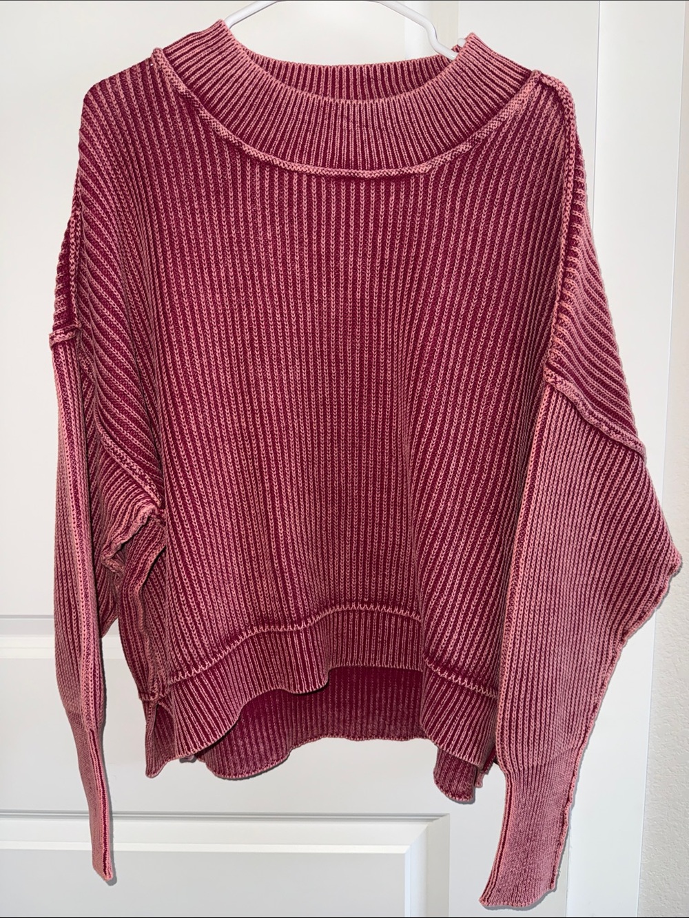 Zenana Outfitters Rose Ribbed Oversized Crew Sweater
